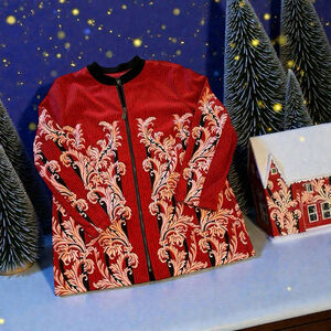 Bob Mackie Wearable Art Zip Floral Jacket Blazer Womens Medium Red Black Hippie